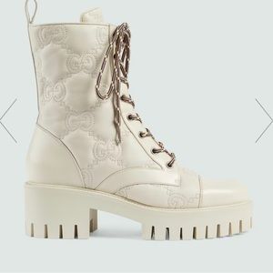 Gucci Charlotte Interlocking G Matelasse Marmont Combat Black Leather Boot